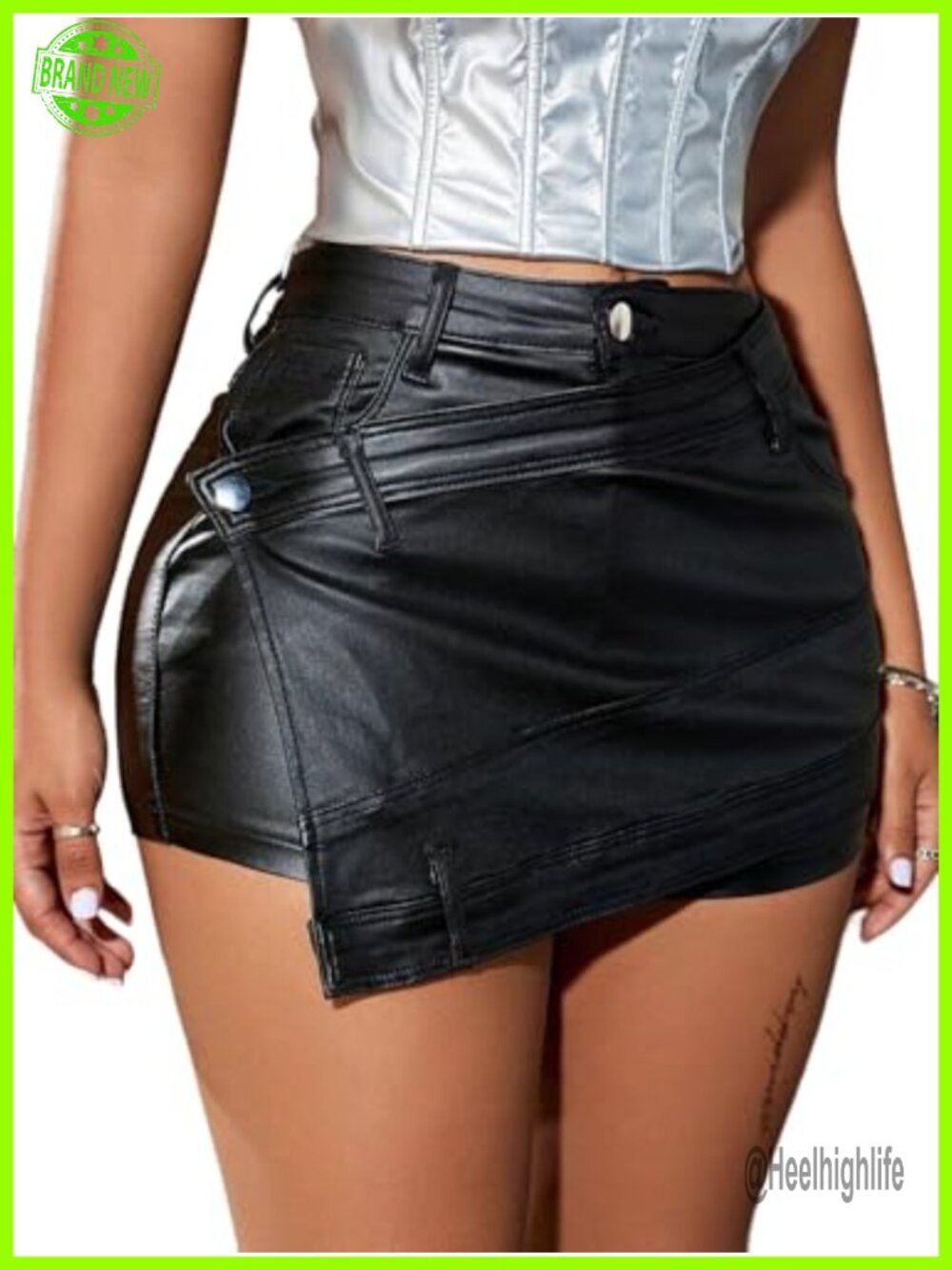Faux Leather Slit Mini Skort High Rise Bodycon Short Skirt